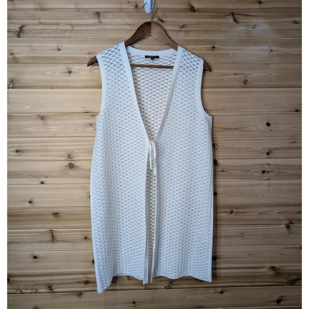 Lafayette 148 Sweater Vest Womens Medium White Quiet Luxury Tie‎ Front